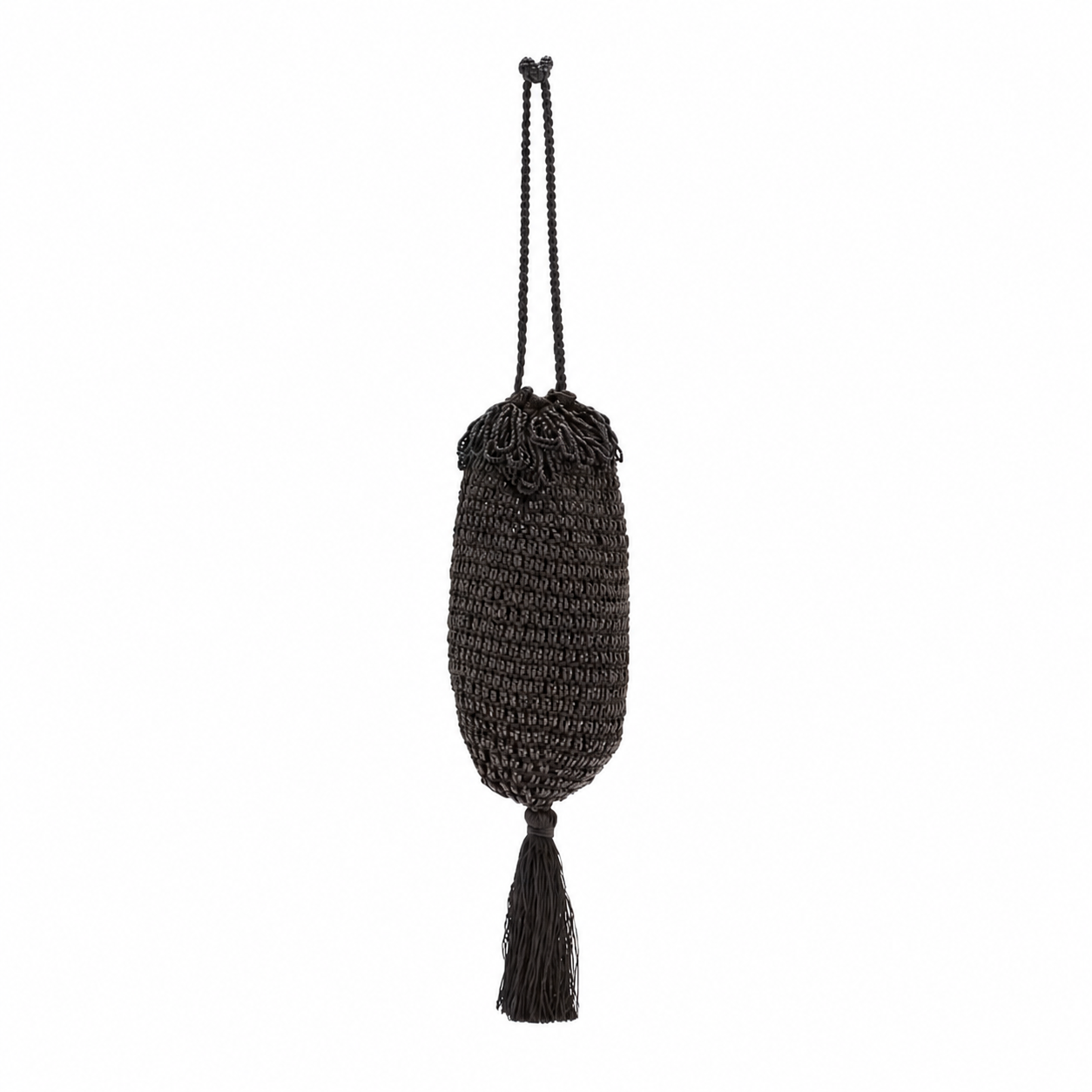 Black Woven Drawstring Evening Bag