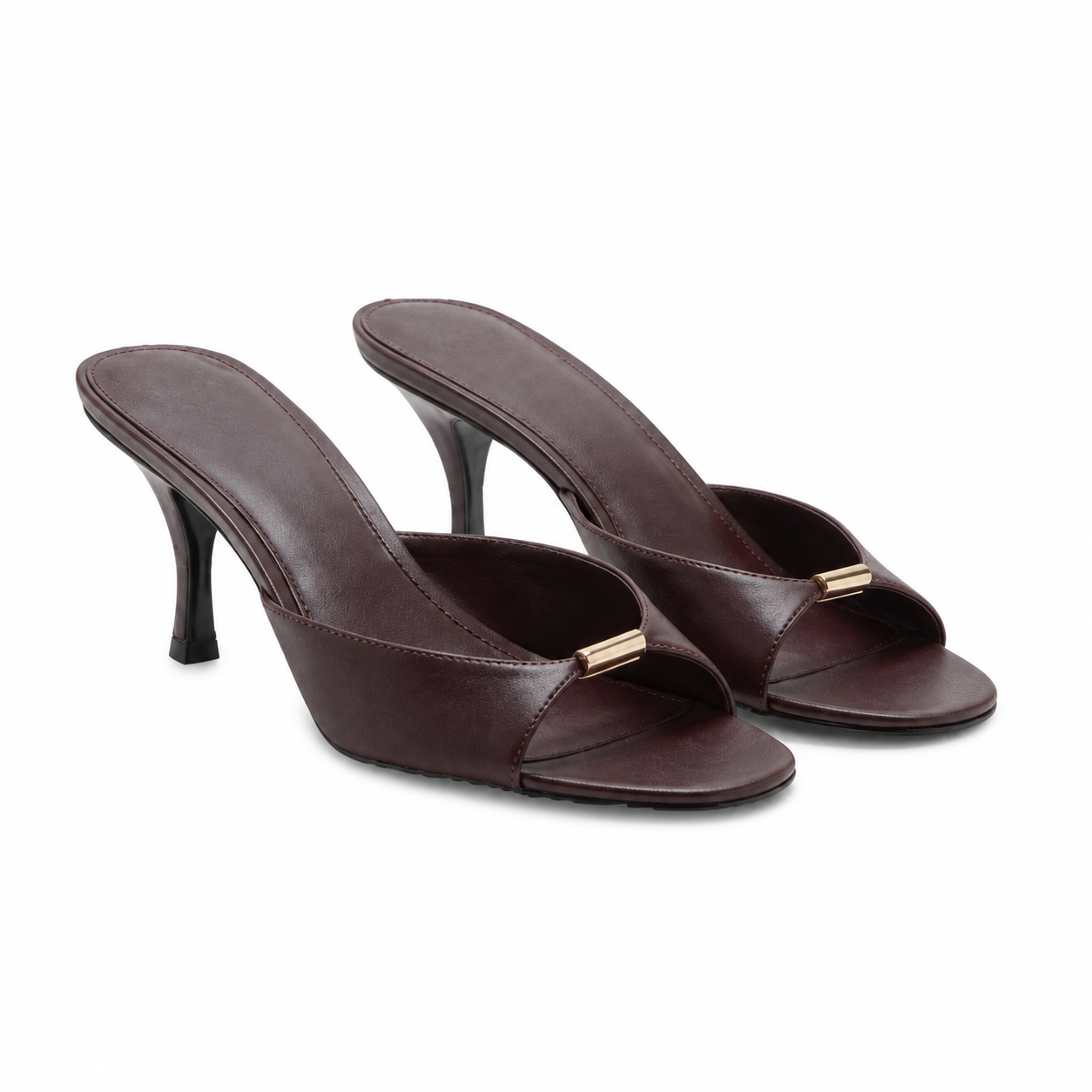 Burgundy Leather Heeled Mules