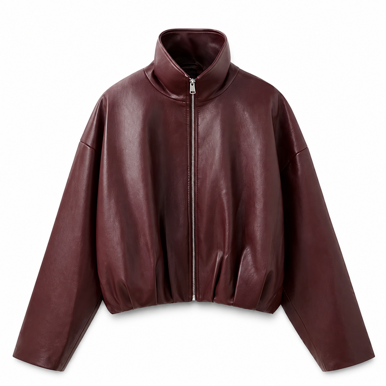 Faux Leather Funnel Neck Jacket