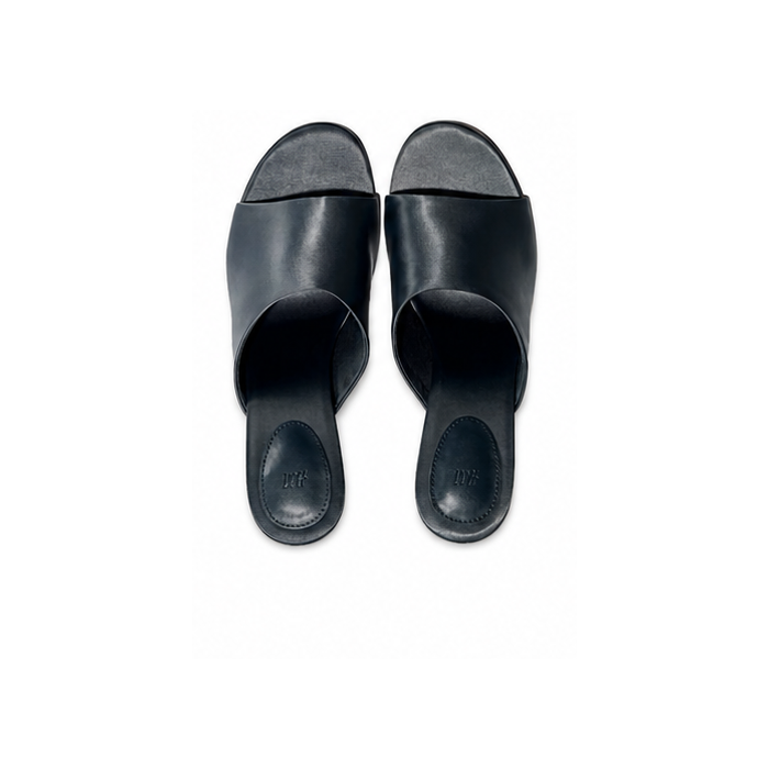 Navy Leather Mules